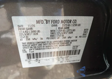 2026 Ford Maverick z USA, uszkodzony, nr VIN 3FTTW8H33TRA18313